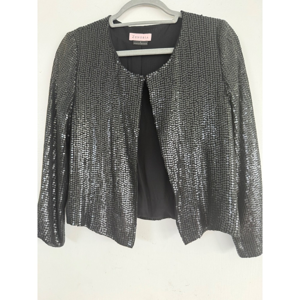 Zenobia 100% Silk Black Sequin Evening Cover up Made in Canada Size 8